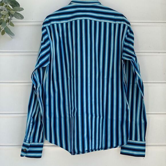 Ted Baker Striped Sateen Finish Flip Cuff Button Down Shirt Size Large - Picture 7 of 11